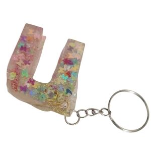 Fortune U Name Resin Alphabet Letter  Keychain Sparkly Glitter Key Chain Bag